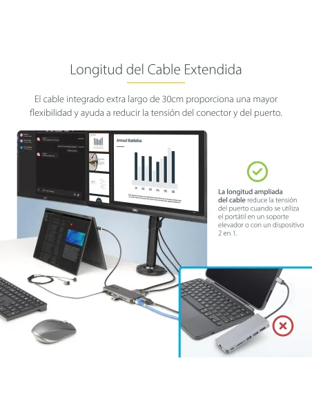 StarTech.com Adaptador Multipuerto USB-C de 3 Monitores HDMI DP - 4K 60Hz Doble + 4K 30Hz HDMI y DP - Hub 4x USB-A - PD de 100W