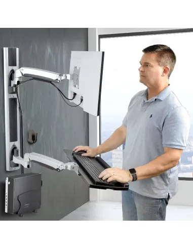 StarTech.com Estación de Trabajo Soporte de Pared para Monitor VESA de 27 Pulgadas (10kg) con Bracket para CPU   Ordenador y