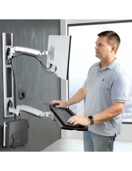 StarTech.com Estación de Trabajo Soporte de Pared para Monitor VESA de 27 Pulgadas (10kg) con Bracket para CPU   Ordenador y
