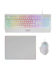 Mars Gaming MCP124, Combo Gaming 3en1, Teclado Ergonómico H-Mech LED RGB, Ratón RGB 3200DPI Switches HUANO, Alfombrilla