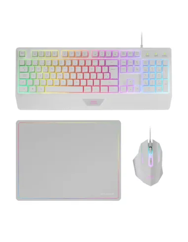 Mars Gaming MCP124, Combo Gaming 3en1, Teclado Ergonómico H-Mech LED RGB, Ratón RGB 3200DPI Switches HUANO, Alfombrilla