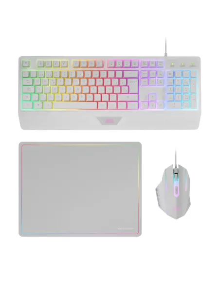 Mars Gaming MCP124, Combo Gaming 3en1, Teclado Ergonómico H-Mech LED RGB, Ratón RGB 3200DPI Switches HUANO, Alfombrilla