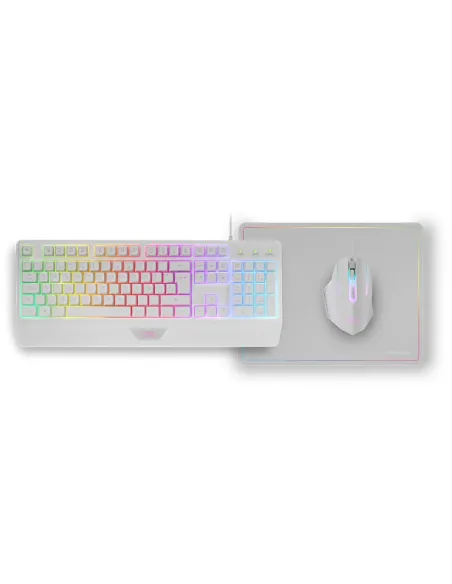 Mars Gaming MCP124, Combo Gaming 3en1, Teclado Ergonómico H-Mech LED RGB, Ratón RGB 3200DPI Switches HUANO, Alfombrilla
