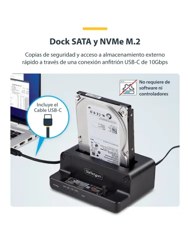StarTech.com Clonador NVMe M.2 a SATA de 2.5 3.5 - Dock Duplicador Autónomo de 2 Bahías para SSD - Bidireccional NVMe a SATA  