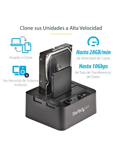 StarTech.com Duplicador Clonador Autónomo de Discos Duros o SSD SATA - Copiador de 2 Bahías - Base de Acoplamiento USB 3.1