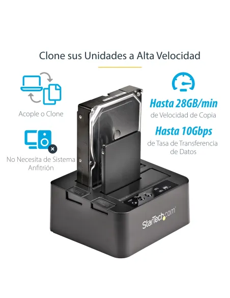 StarTech.com Duplicador Clonador Autónomo de Discos Duros o SSD SATA - Copiador de 2 Bahías - Base de Acoplamiento USB 3.1