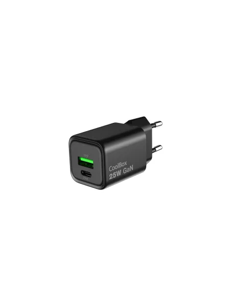 CoolBox CARGADOR GAN 25W USB-A USB-C PARED NEGRO