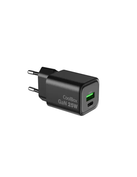 CoolBox CARGADOR GAN 25W USB-A USB-C PARED NEGRO