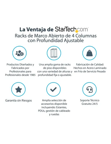 StarTech.com Rack 12U Móvil de Marco Abierto de 4 Columnas para Servidores - Rack de Cuatro Columnas de 19 Pulgadas para Equipo