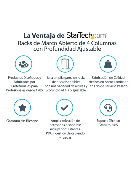 StarTech.com Rack 12U Móvil de Marco Abierto de 4 Columnas para Servidores - Rack de Cuatro Columnas de 19 Pulgadas para Equipo