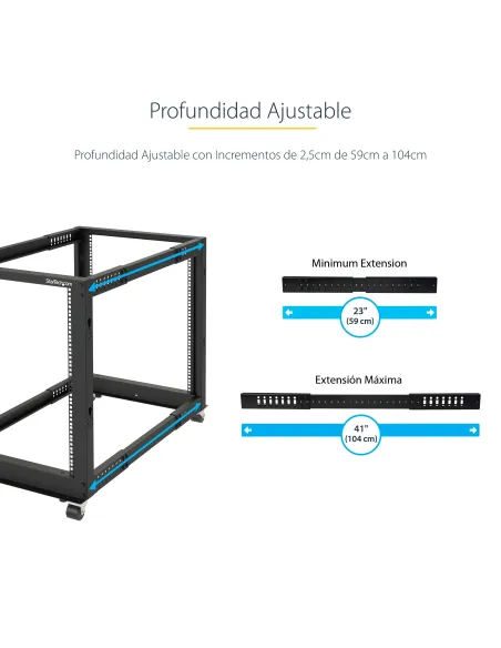 StarTech.com Rack 12U Móvil de Marco Abierto de 4 Columnas para Servidores - Rack de Cuatro Columnas de 19 Pulgadas para Equipo