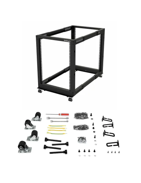 StarTech.com Rack 15U Móvil de Marco Abierto de 4 Columnas para Servidores - Rack de Cuatro Columnas de 19 Pulgadas para Equipo