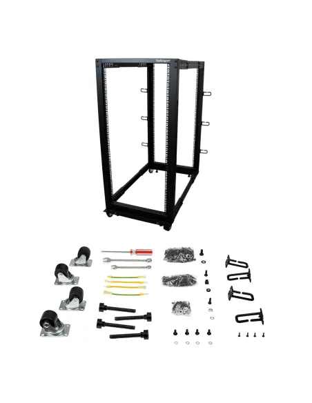 StarTech.com Rack 25U Móvil de Marco Abierto de 4 Columnas para Servidores - Rack de Cuatro Columnas 19 Pulgadas para Equipo de