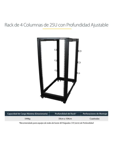 StarTech.com Rack 25U Móvil de Marco Abierto de 4 Columnas para Servidores - Rack de Cuatro Columnas 19 Pulgadas para Equipo de