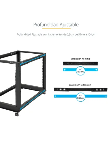 StarTech.com Rack 25U Móvil de Marco Abierto de 4 Columnas para Servidores - Rack de Cuatro Columnas 19 Pulgadas para Equipo de