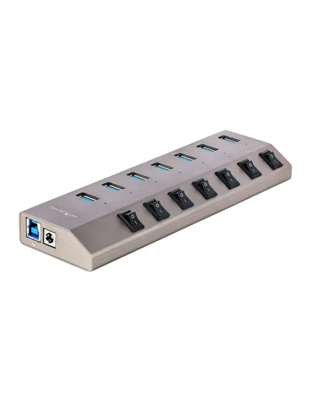 StarTech.com Hub USB-C de 7 Puertos USB-A - Ladrón USB Tipo C con Fuente de Alimentación - Interruptores Individuales de