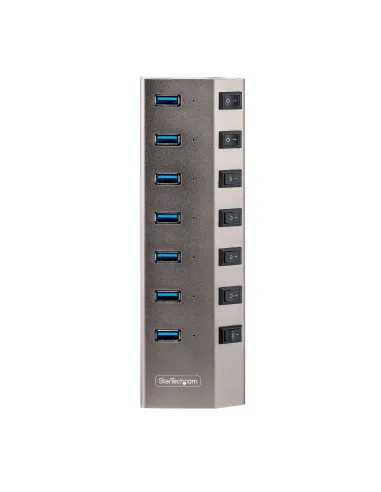 StarTech.com Hub USB-C de 7 Puertos USB-A - Ladrón USB Tipo C con Fuente de Alimentación - Interruptores Individuales de