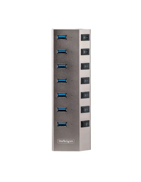 StarTech.com Hub USB-C de 7 Puertos USB-A - Ladrón USB Tipo C con Fuente de Alimentación - Interruptores Individuales de