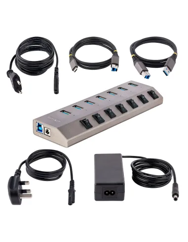 StarTech.com Hub USB-C de 7 Puertos USB-A - Ladrón USB Tipo C con Fuente de Alimentación - Interruptores Individuales de