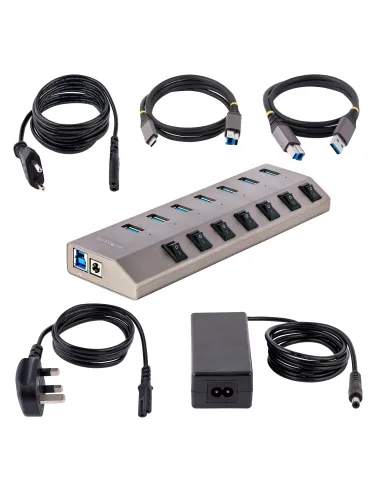 StarTech.com Hub USB-C de 7 Puertos USB-A - Ladrón USB Tipo C con Fuente de Alimentación - Interruptores Individuales de