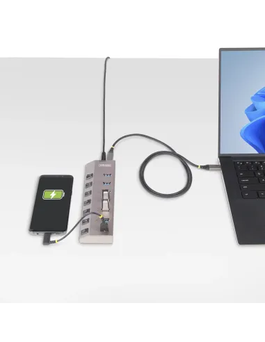 StarTech.com Hub USB-C de 7 Puertos USB-A - Ladrón USB Tipo C con Fuente de Alimentación - Interruptores Individuales de