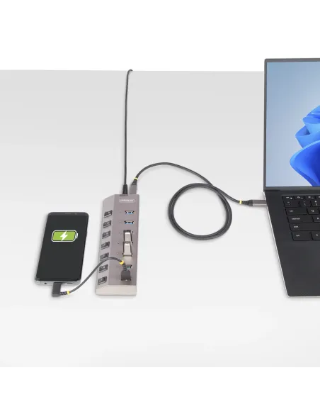 StarTech.com Hub USB-C de 7 Puertos USB-A - Ladrón USB Tipo C con Fuente de Alimentación - Interruptores Individuales de