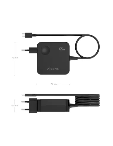 AISENS Cargador 65W PD3.0 1xUSB-C 1.5m, Negro