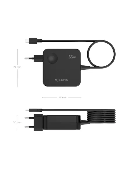 AISENS Cargador 65W PD3.0 1xUSB-C 1.5m, Negro