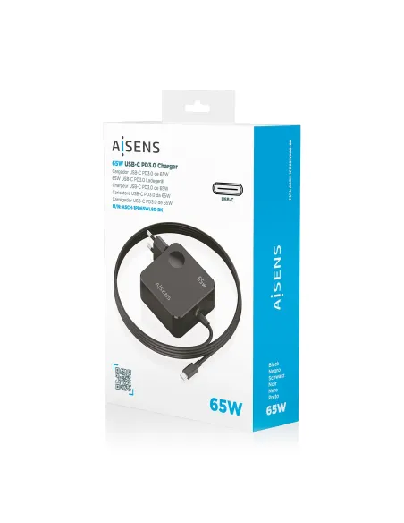 AISENS Cargador 65W PD3.0 1xUSB-C 1.5m, Negro