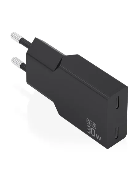 AISENS Cargador Ultra Delgado GaN 30W, 2xUSB-C PD3.0, Negro