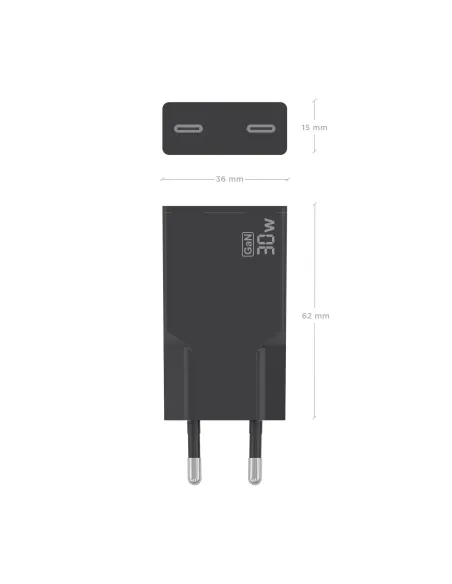 AISENS Cargador Ultra Delgado GaN 30W, 2xUSB-C PD3.0, Negro