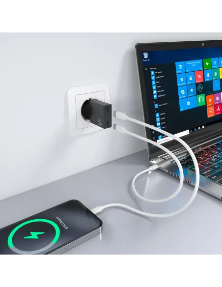 AISENS Cargador Ultra Delgado GaN 30W, 2xUSB-C PD3.0, Negro