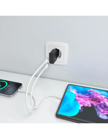 AISENS Cargador Ultra Delgado GaN 30W, 2xUSB-C PD3.0, Negro