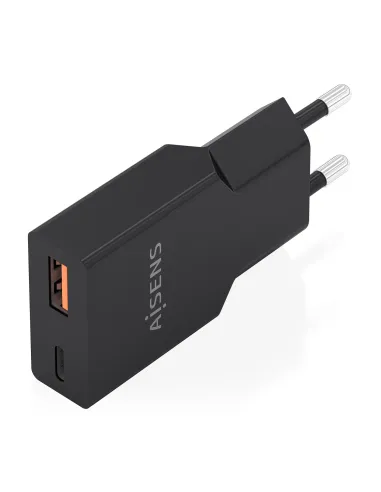 AISENS Cargador Ultra Delgado GaN 30W, 1xUSB-C PD3.0 QC4.0, 1xUSB-A QC3.0, Negro