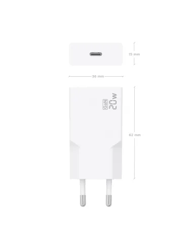 AISENS Cargador Ultra Delgado GaN 20W, 1xUSB-C PD3.0, Blanco