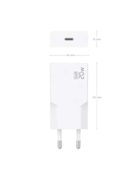 AISENS Cargador Ultra Delgado GaN 20W, 1xUSB-C PD3.0, Blanco