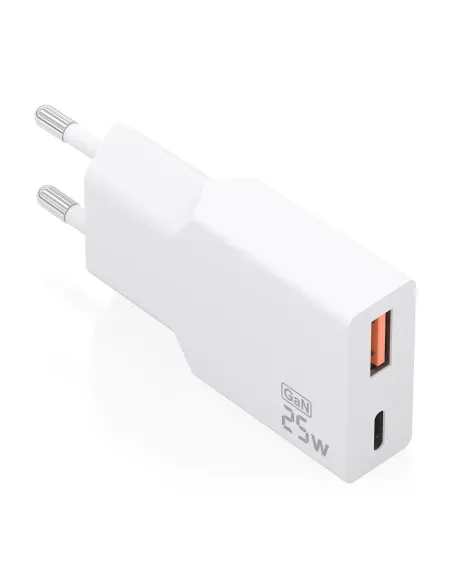 AISENS Cargador Ultra Delgado GaN 25W, 1xUSB-C PD3.0 QC4.0, 1xUSB-A QC3.0, Blanco