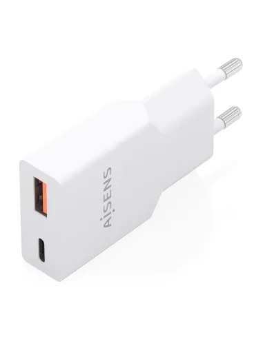 AISENS Cargador Ultra Delgado GaN 25W, 1xUSB-C PD3.0 QC4.0, 1xUSB-A QC3.0, Blanco