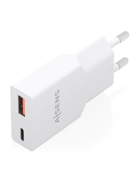AISENS Cargador Ultra Delgado GaN 25W, 1xUSB-C PD3.0 QC4.0, 1xUSB-A QC3.0, Blanco