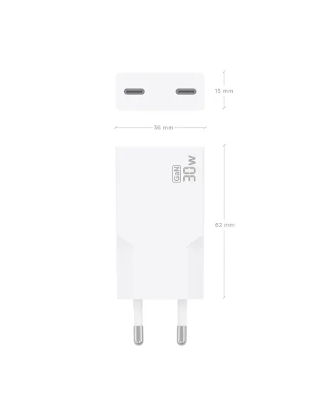 AISENS Cargador Ultra Delgado GaN 30W, 2xUSB-C PD3.0, Blanco