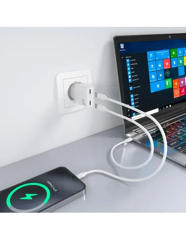 AISENS Cargador Ultra Delgado GaN 30W, 2xUSB-C PD3.0, Blanco