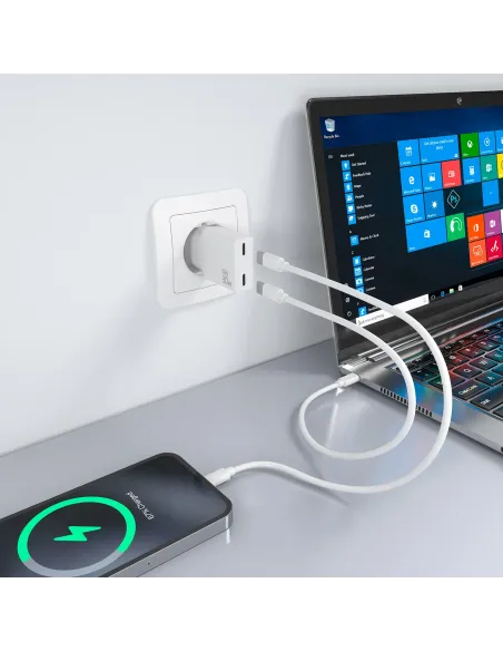 AISENS Cargador Ultra Delgado GaN 30W, 2xUSB-C PD3.0, Blanco