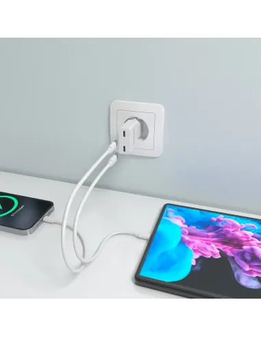 AISENS Cargador Ultra Delgado GaN 30W, 2xUSB-C PD3.0, Blanco