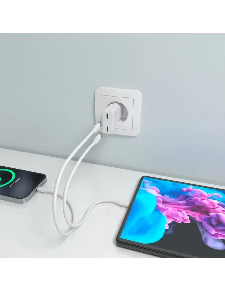 AISENS Cargador Ultra Delgado GaN 30W, 2xUSB-C PD3.0, Blanco