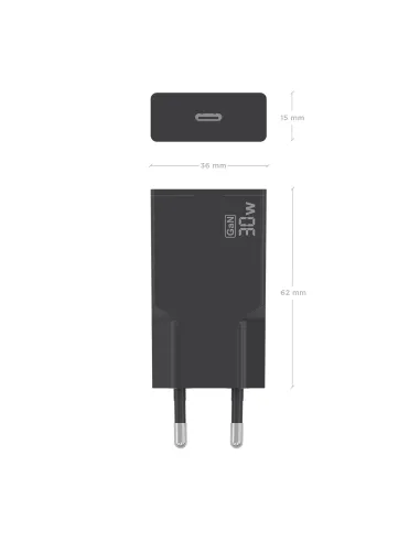 AISENS Cargador Ultra Delgado GaN 30W, 1xUSB-C PD3.0, Negro
