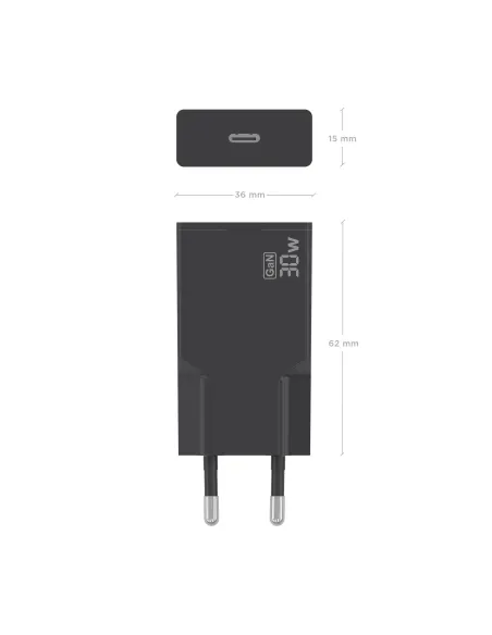 AISENS Cargador Ultra Delgado GaN 30W, 1xUSB-C PD3.0, Negro