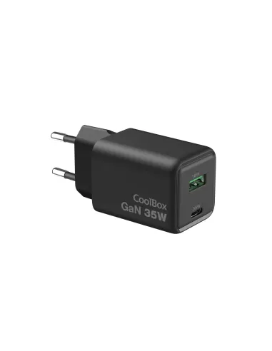 CoolBox CARGADOR GAN 35W USB-A USB-C PARED NEGRO
