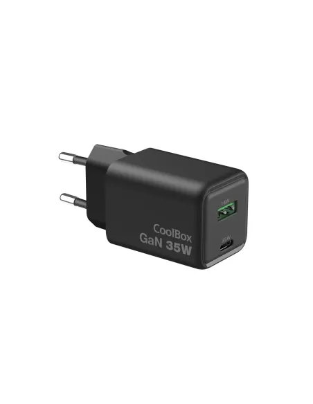 CoolBox CARGADOR GAN 35W USB-A USB-C PARED NEGRO