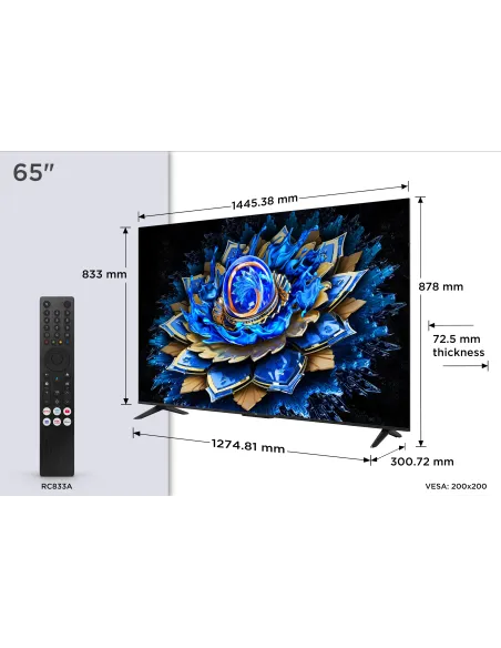 TCL T69C 65T69C Televisor 165,1 cm (65") 4K Ultra HD Smart TV Wifi Negro 350 cd   m²