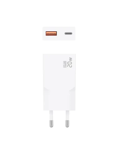 AISENS Cargador Ultra Delgado GaN 20W, 1xUSB-C PD3.0 QC4.0, 1xUSB-A QC3.0, Blanco